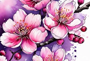 bouquets of cherry blossoms pink and purple tattoo idea