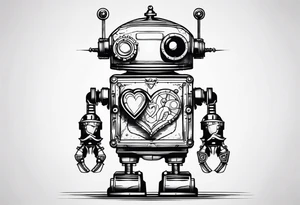 steampunk robot with a real heart tattoo idea