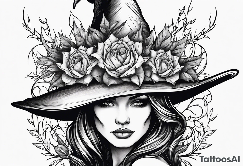 Witch hat
Black flowers 
Thorns tattoo idea