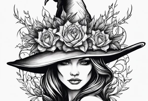 Witch hat
Black flowers 
Thorns tattoo idea