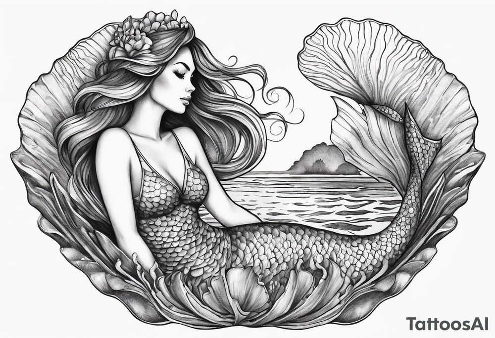 mermaid in clam shell tattoo idea