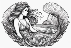 mermaid in clam shell tattoo idea