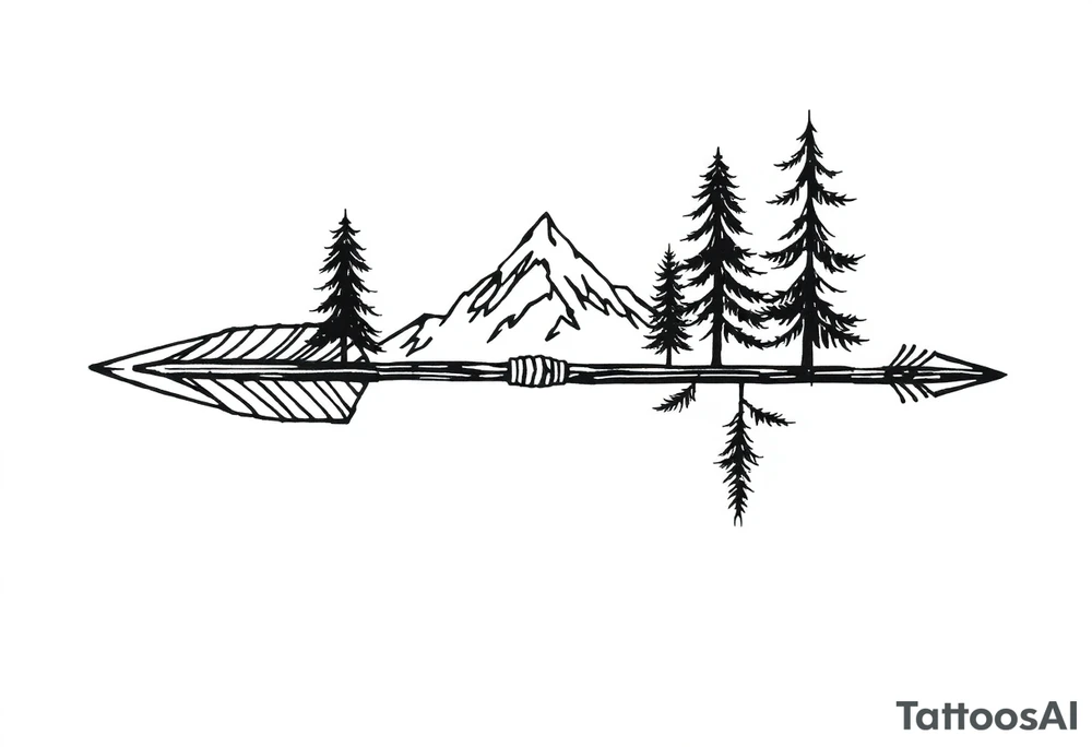 Arrow arrowhead is a mountain the arrow stem is wood the arrow feathers are pine trees tattoo idea