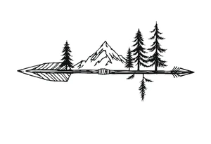 Arrow arrowhead is a mountain the arrow stem is wood the arrow feathers are pine trees tattoo idea