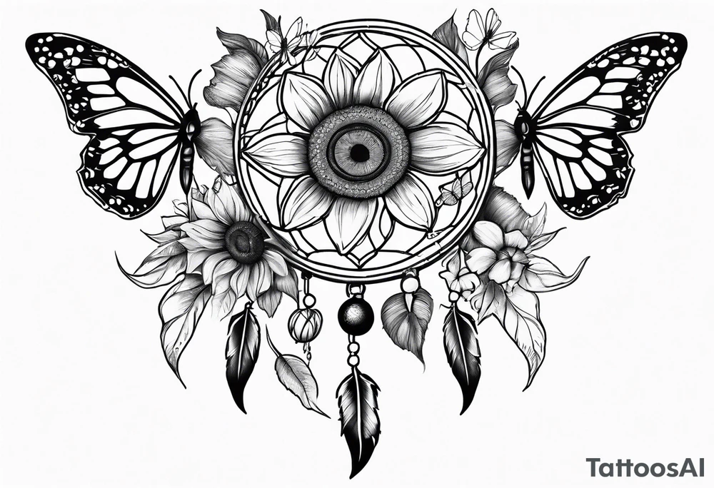 Sun flower dreamcatcher with butterflies and quote tattoo idea