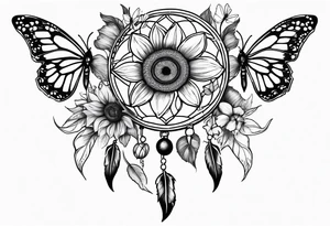 Sun flower dreamcatcher with butterflies and quote tattoo idea