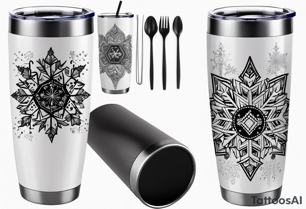 Christmas 2024 personalized name banner on a 20 oz tumbler minimalist snowflake motif tattoo idea