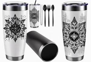 Christmas 2024 personalized name banner on a 20 oz tumbler minimalist snowflake motif tattoo idea
