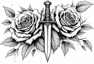 Roses with a dagger through tattoo idea