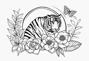 Com flores, tartaruga, tigre, sol, lua, borboletas tattoo idea