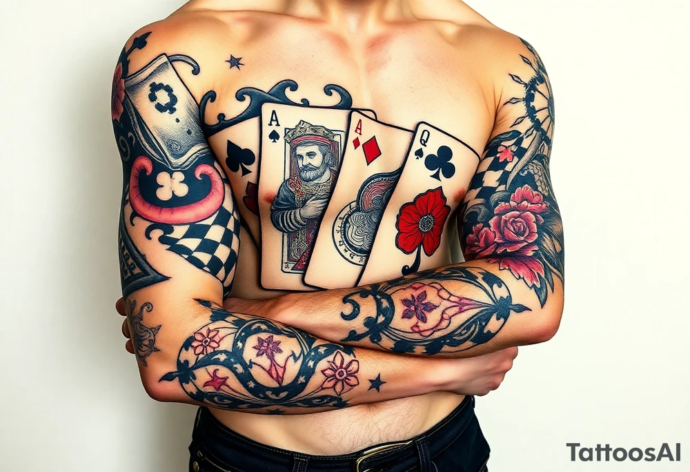 poker royal flush tattoo idea