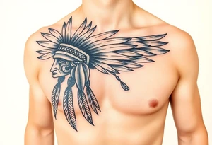 Native American chest color male left peck tattoo idea