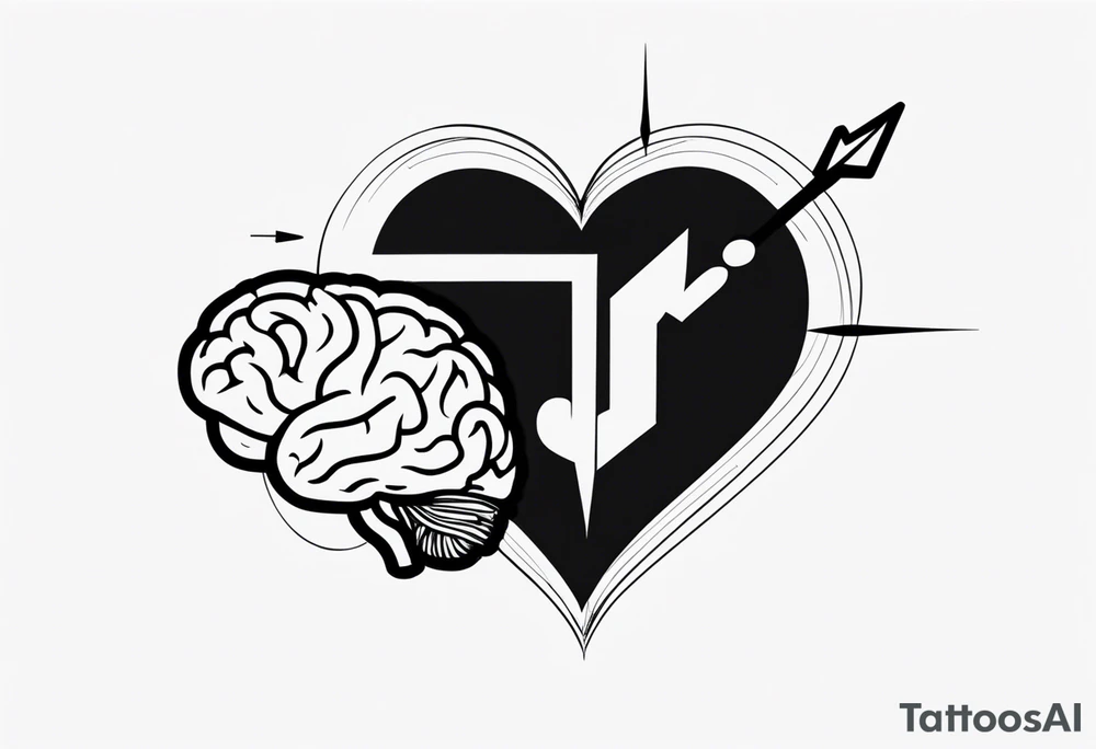 Picture of a heart and brain with an arrow pointing down tattoo idea