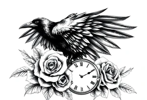 raven,roses,clock. tattoo idea