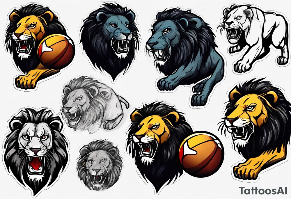 black lion eating a football tattoo idea
