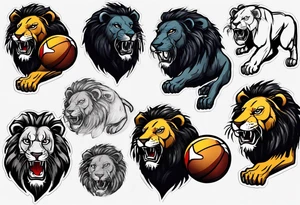 black lion eating a football tattoo idea