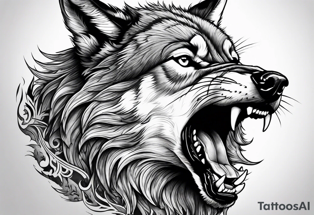 a wolf snarling tattoo idea