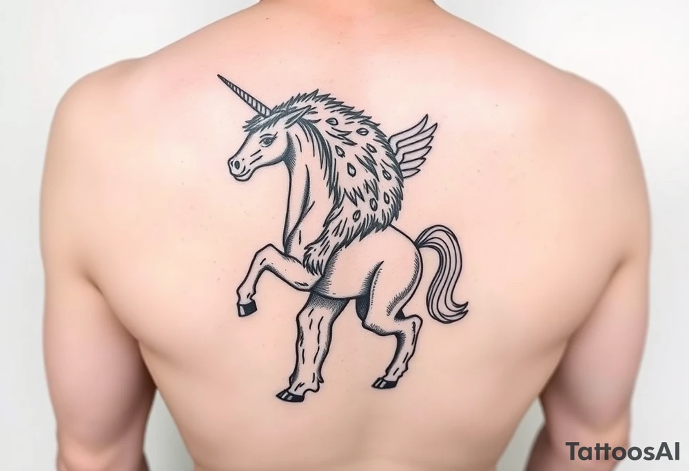 Bigfoot wearing a unicorn tube full leg piece tattoo idea