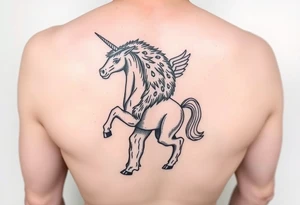 Bigfoot wearing a unicorn tube full leg piece tattoo idea