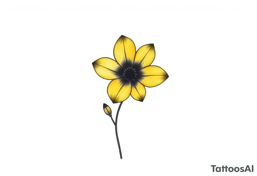 A minimalist flower tattoo that represents a shattered and betrayed gemini woman who fought hard throughout this year. With colors yellow and black. Make it unique and rare. Without leaves and stem. Simple but elegant. Cute and catchy tattoo idea