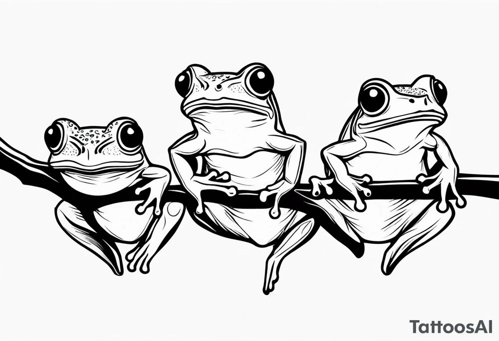 3 frogs on a branch tattoo idea