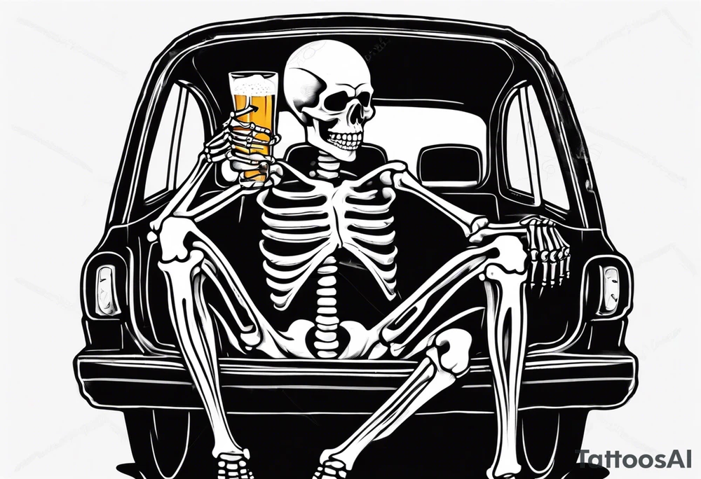A skeleton sitting in a car drinking a beer tattoo idea A skeleton sitting in a car drinking a beer tattoo idea