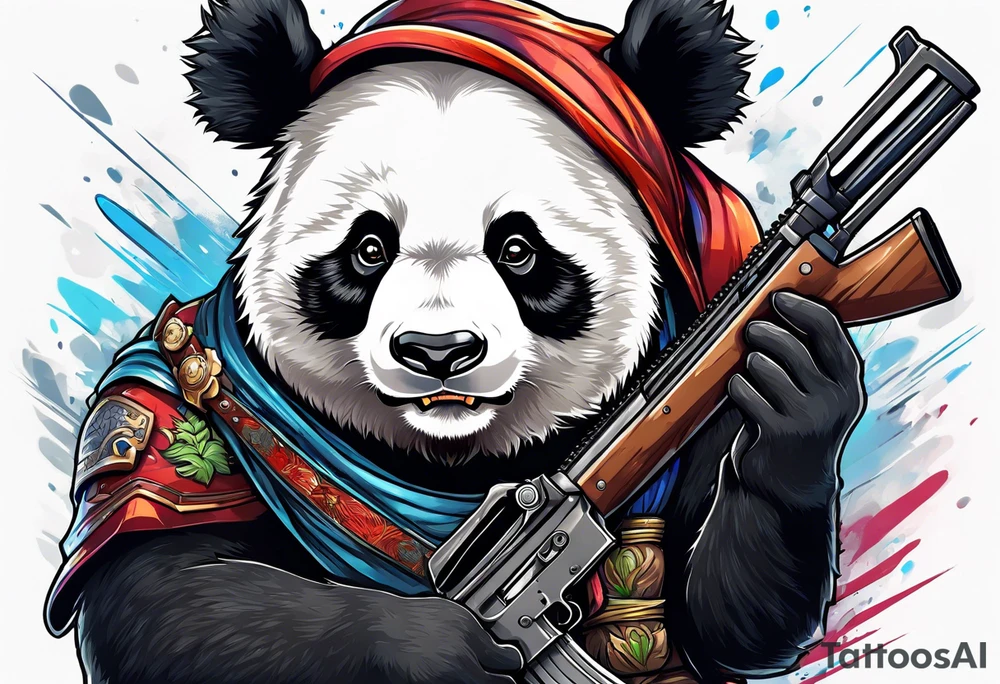 Combat Panda with riffle tattoo idea