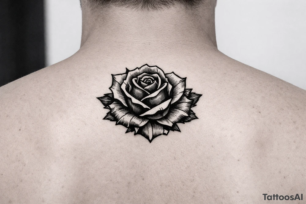 Red rose, no stem, leaves , American traditional style tattoo idea