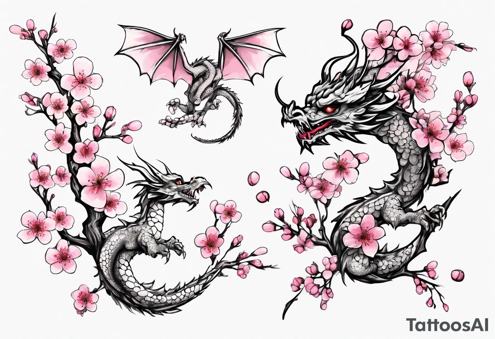 branch with small cherry blossom flowers and one small dragon tattoo idea