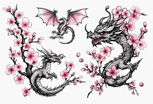 branch with small cherry blossom flowers and one small dragon tattoo idea