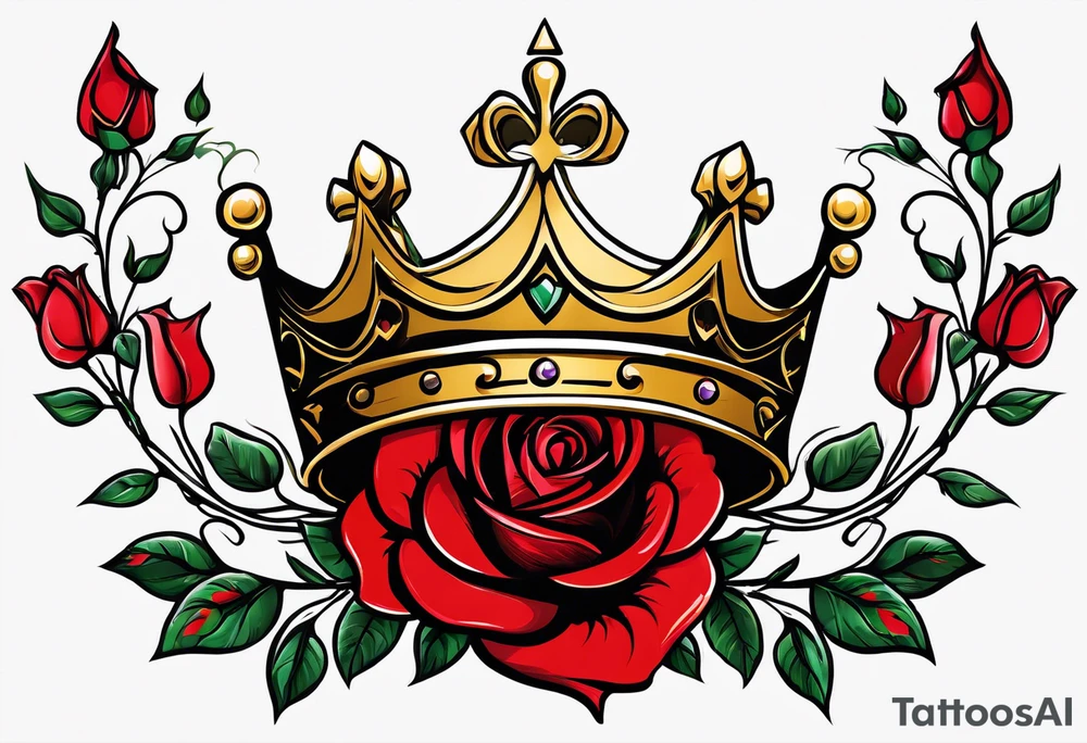 the red rose queen's golden crown with a heart tattoo idea