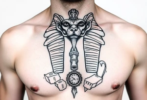 6. Esfinge descompuesta
Rostro de la Gran Esfinge, pero desmoronándose en bloques de piedra o arena flotante.

Puedes combinarlo con un reloj de arena dentro del pecho. tattoo idea