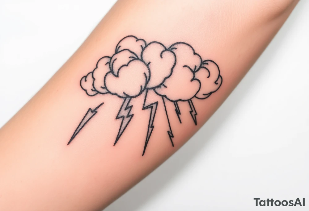 Black & gray storm clouds with rain & lightning bolts tattoo idea