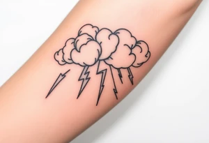 Black & gray storm clouds with rain & lightning bolts tattoo idea
