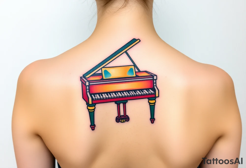 Colorful grand piano tattoo idea