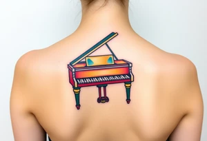 Colorful grand piano tattoo idea