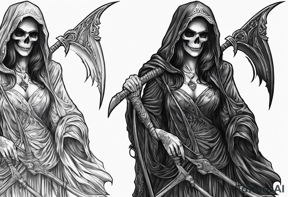 full body Female grim reaper tattoo idea