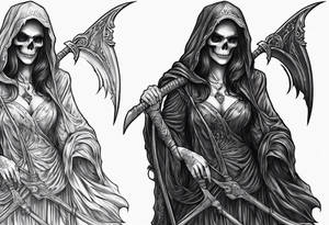 full body Female grim reaper tattoo idea