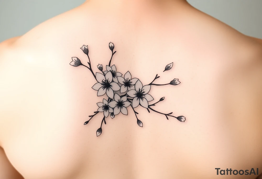 delicate cherry blossoms swirling in spring breeze with petals tattoo idea