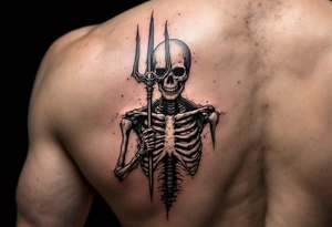 skeleton behind trident tattoo idea