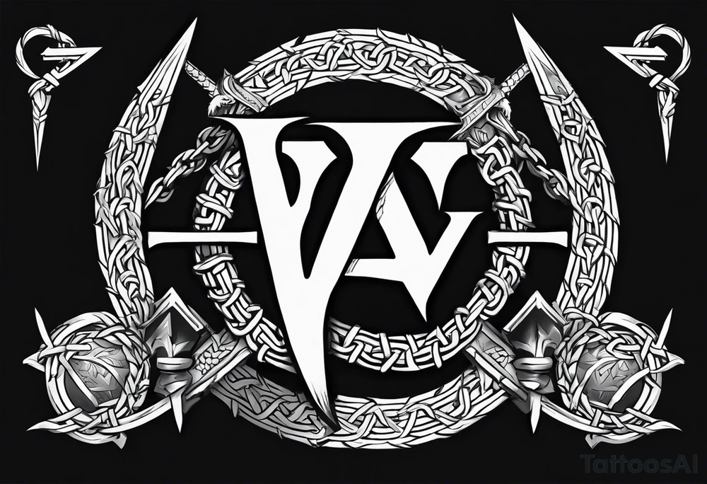 Valhalla sword shield dragon axe Valknut barbed wire chains tattoo idea Valhalla sword shield dragon axe Valknut barbed wire chains tattoo idea
