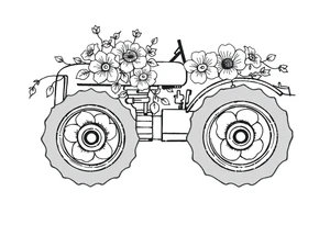 feminine tractor with flowers tattoo idea