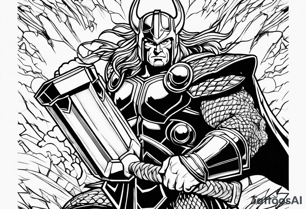 The Mighty Thor  with lightning in the background tattoo idea