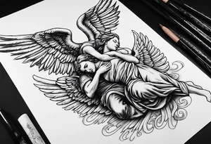 A soldier being lifted up by a guardian angel tattoo idea