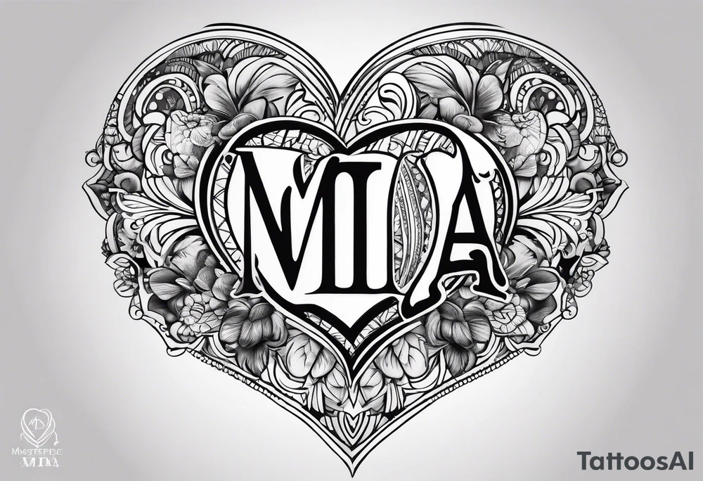 The word Mia inside a heart tattoo idea