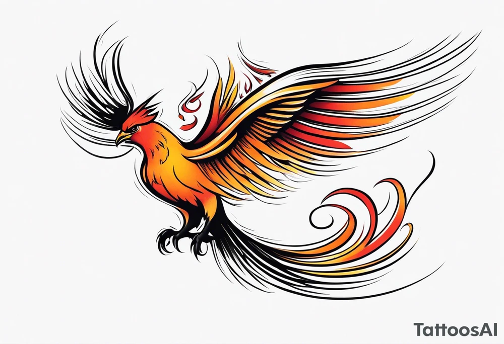 minimalist pheonix with long tail curling tattoo idea
