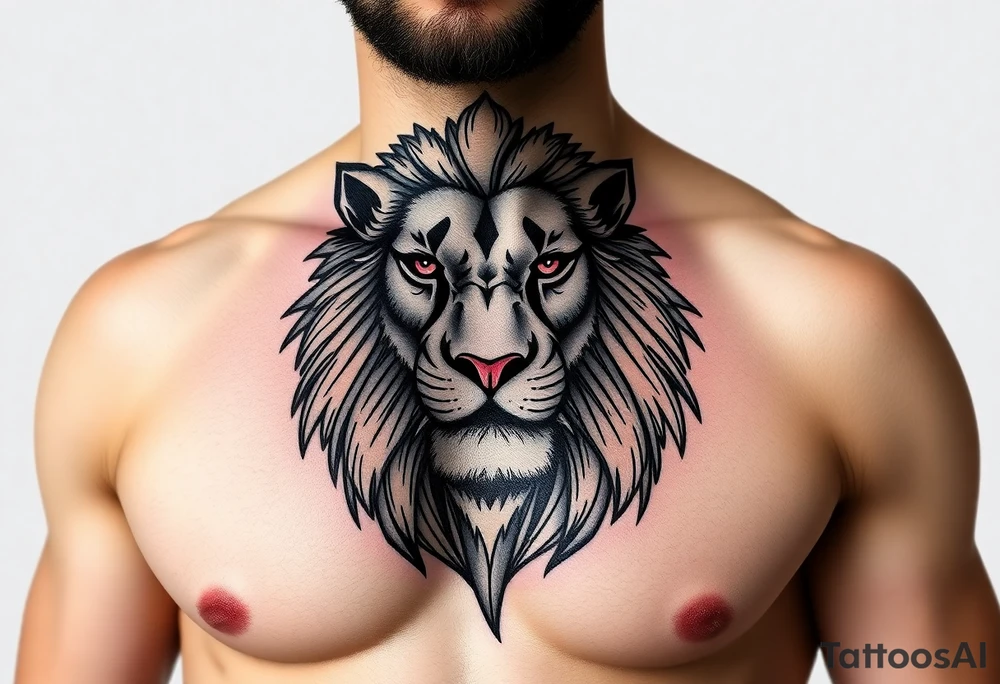 realistic
lion one one pec tattoo idea