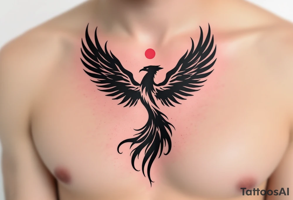 Inked in crimson and charcoal, this tattoo pairs the Latin phrase "Per aspera ad Astra" with a rising phoenix, evoking triumph through pain. tattoo idea