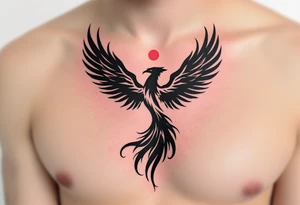 Inked in crimson and charcoal, this tattoo pairs the Latin phrase "Per aspera ad Astra" with a rising phoenix, evoking triumph through pain. tattoo idea