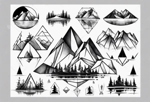 Mountain, forest and lake in a polygon tattoo idea